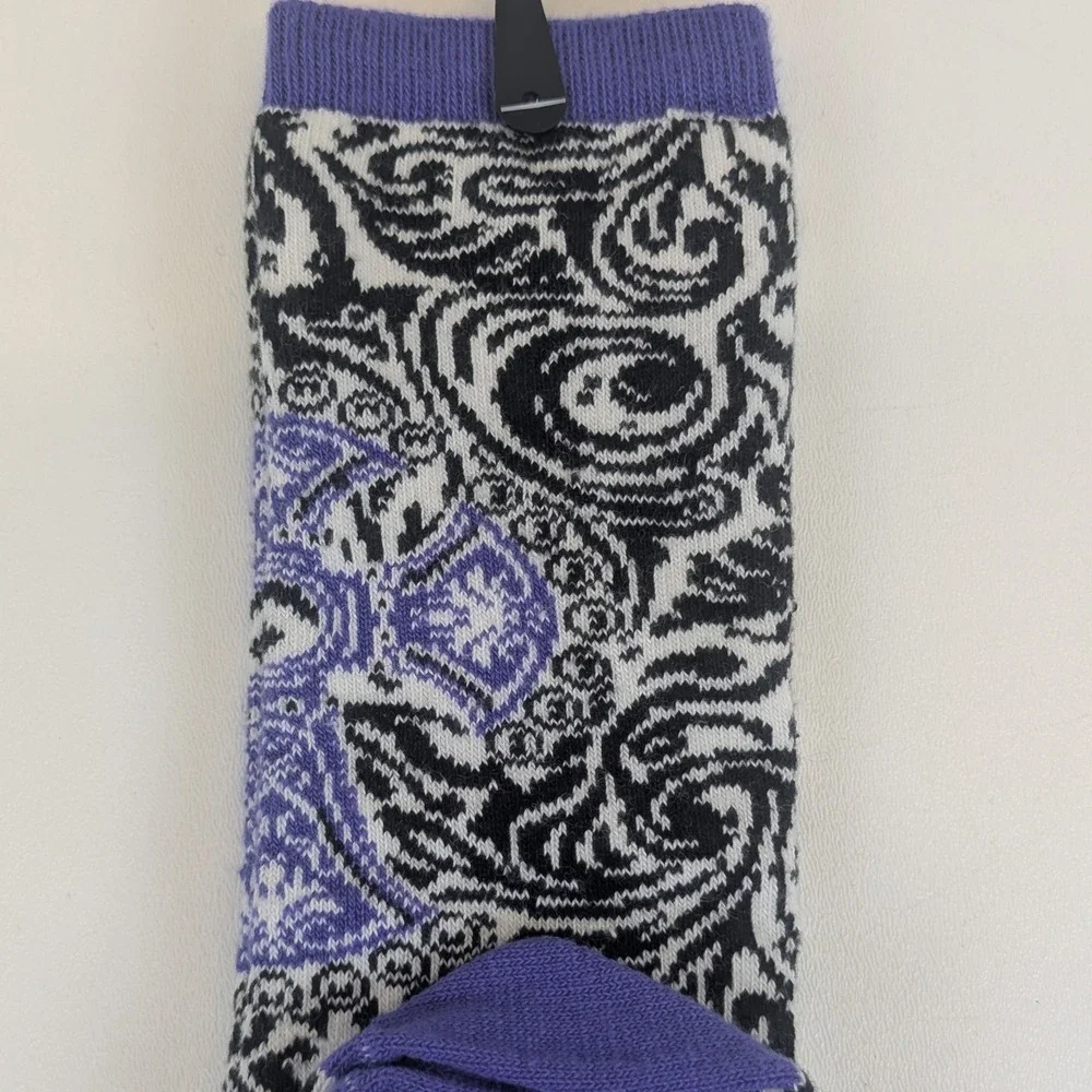 Justin Keep It Gypsy Ladies Over The Calf Boot Socks 3-Tone Paisley Purple Cross